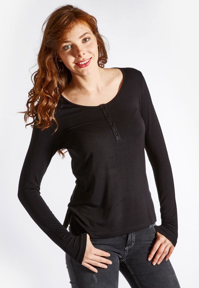 Picture of Anna longsleeve shirt with button stripe, black