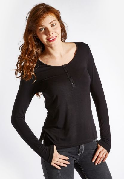Zeige Details für Anna Langarm Shirt mit Knopfleiste, black Bild von Anna Langarm Shirt mit Knopfleiste, black