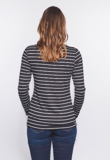 Bild von Langarm Shirt gestreift mit Spitze, schwarz-weiss