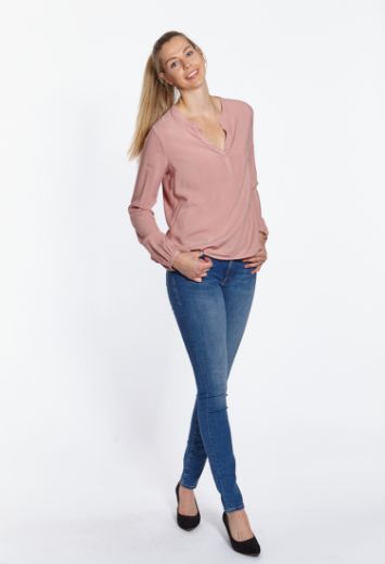 Picture of Long sleeve tunic blouse with frills, peach