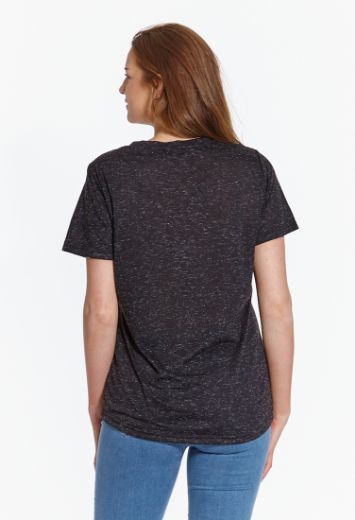 Image de T-shirt basique v col, noir blanc moucheté
