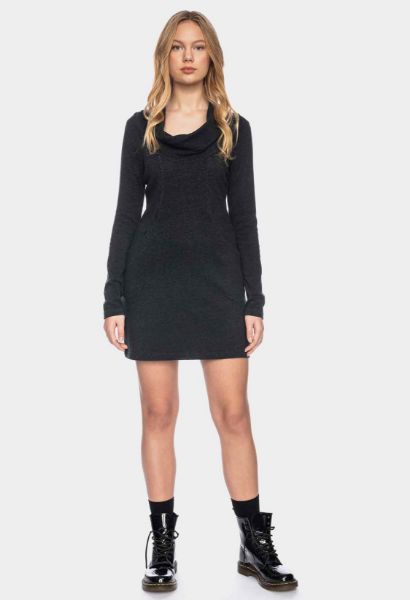 Agrandir l'image de Robe à manches longues avec col cascade en coton biologique GOTS, anthracite Image de Robe à manches longues avec col cascade en coton biologique GOTS, anthracite