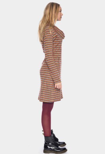 Picture of Long sleeve dress with waterfall collar organic cotton GOTS, aubergine orange