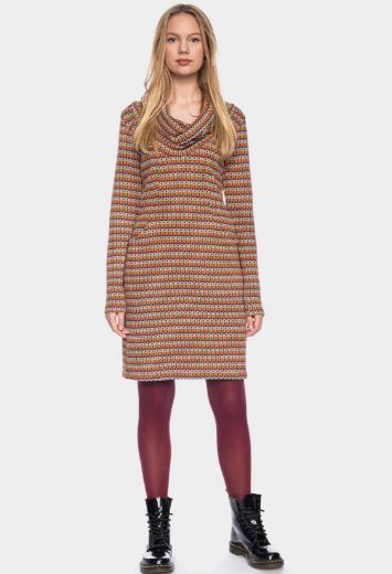 Picture of Long sleeve dress with waterfall collar organic cotton GOTS, aubergine orange