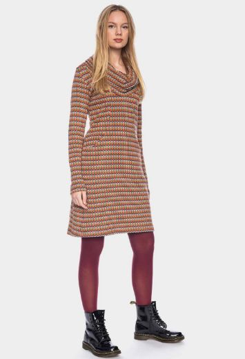 Image de Robe manches longues col cascade coton bio GOTS, orange aubergine