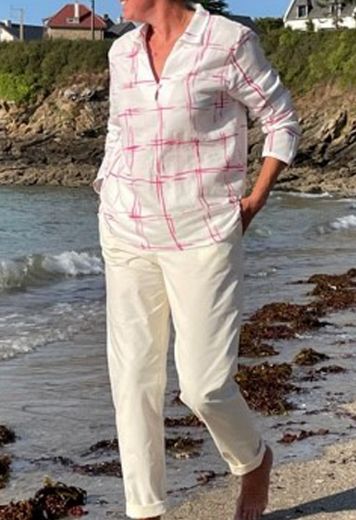 Bild von Baumwolle Bluse, weiss pink