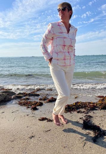 Bild von Baumwolle Bluse, weiss pink