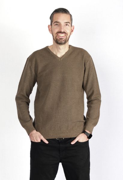 Agrandir l'image de Pull en Maille Col V, beige foncé Image de Pull en Maille Col V, beige foncé