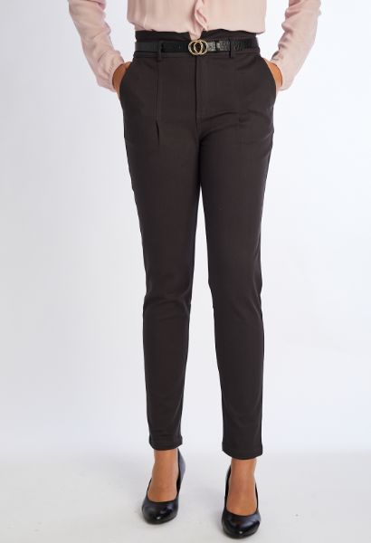 Zeige Details für Cropped High Waist Chino Hose, dark taupe Bild von Cropped High Waist Chino Hose, dark taupe