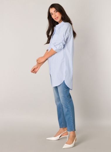Picture of Ladies Oversized Shirt Blouse, light blue striped