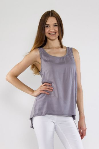 Bild von Top hinten lang im Materialmix, grau