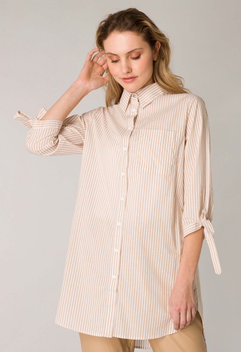 Picture of Longblouse Striped, camel écru