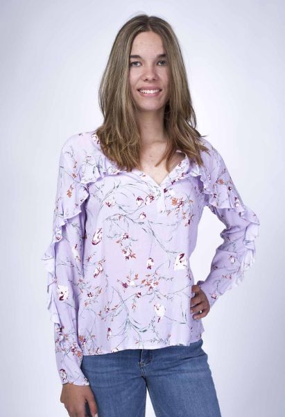 Zeige Details für Viskose Tunika Bluse mit Rüschen und Blumendruck, lila Bild von Viskose Tunika Bluse mit Rüschen und Blumendruck, lila