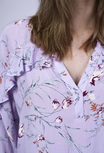 Bild von Viskose Tunika Bluse mit Rüschen und Blumendruck, lila