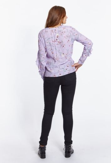 Bild von Viskose Tunika Bluse mit Rüschen und Blumendruck, lila