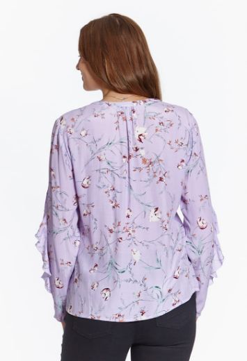 Bild von Viskose Tunika Bluse mit Rüschen und Blumendruck, lila