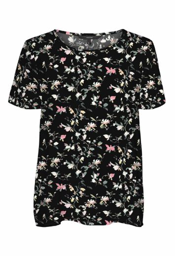 Image de Vero Moda Tall Easy Top Manches Courtes, noir millefleur
