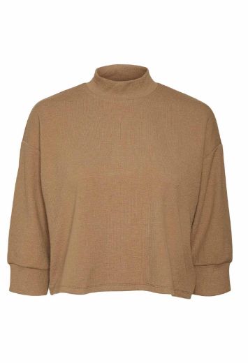 Image de VM Vero Moda Tall Ida 3/4 Manches Haut Court, oeil de tigre camel