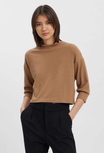 Image de VM Vero Moda Tall Ida 3/4 Manches Haut Court, oeil de tigre camel