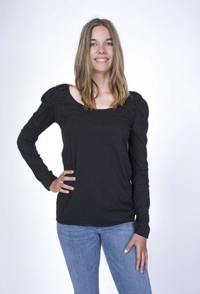 Agrandir l'image de T-shirt manches longues organic cotton avec détail ruché, noir Image de T-shirt manches longues organic cotton avec détail ruché, noir