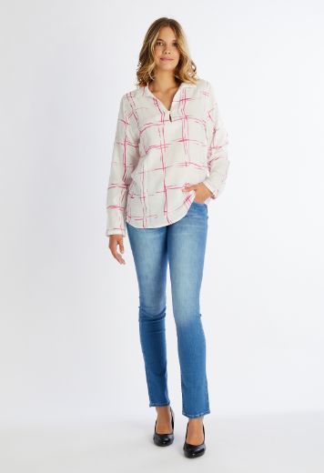 Bild von Baumwolle Bluse, weiss pink