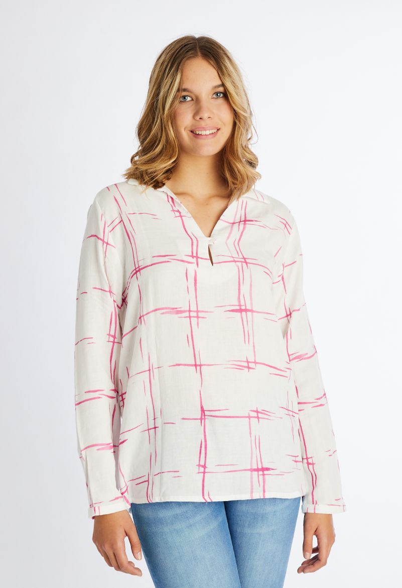 Bild von Baumwolle Bluse, weiss pink