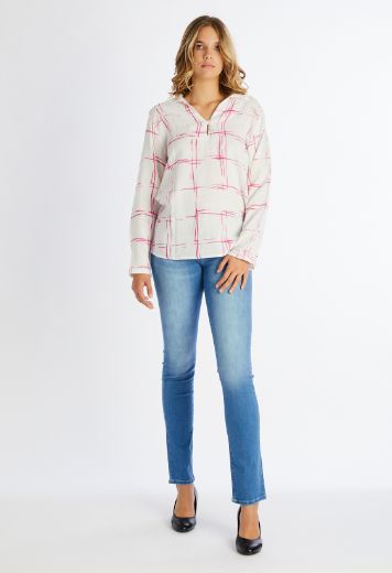 Bild von Baumwolle Bluse, weiss pink