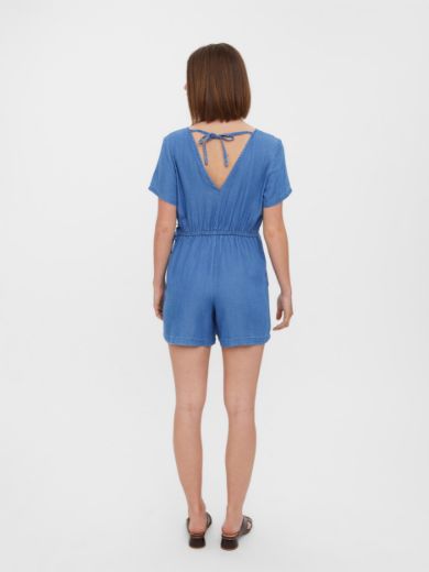 Image de Vero Moda Tall Liliana Combishort Tencel Denim, denim bleu moyen à pois