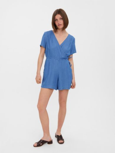 Image de Vero Moda Tall Liliana Combishort Tencel Denim, denim bleu moyen à pois