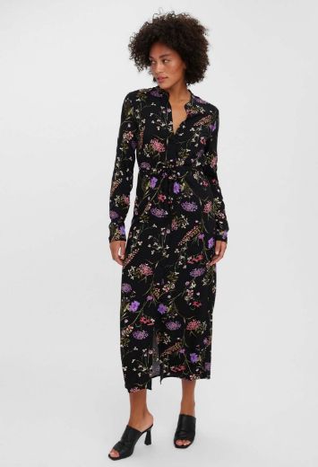 Image de Vero Moda Tall Easy Robe Chemise Mi-Longue, noir mille fleur