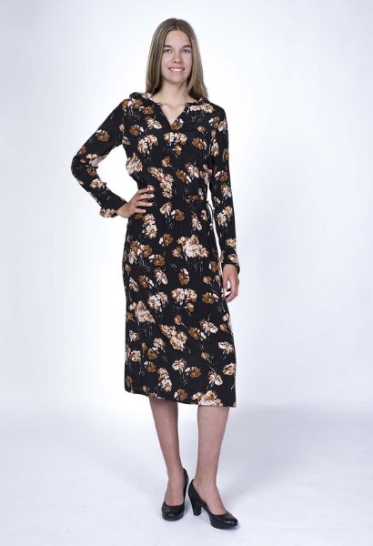 Agrandir l'image de Robe midi à imprimé floral, noire Image de Robe midi à imprimé floral, noire