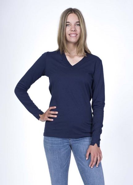 Show details for Long sleeve tee organic cotton with rib detail, navy blue Picture of Long sleeve tee organic cotton with rib detail, navy blue
