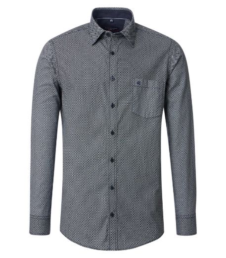 Bild von Tall Herrenhemd Casual Fit 72 cm Ärmellänge, green-grey Minimalprint