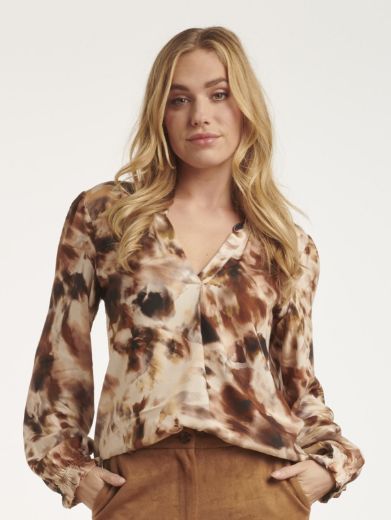 Image de Tall Viscose Tunique Col V, marron sand print