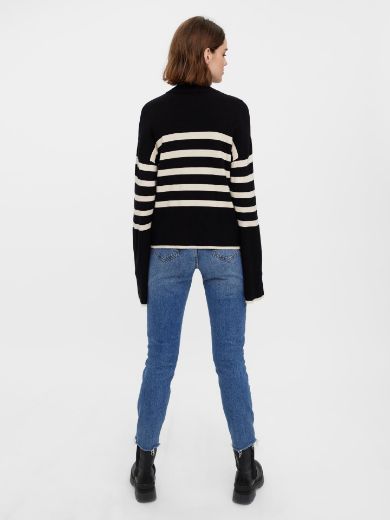 Image de Vero Moda Tall Pull Tricot Col Roulé, noir blanc