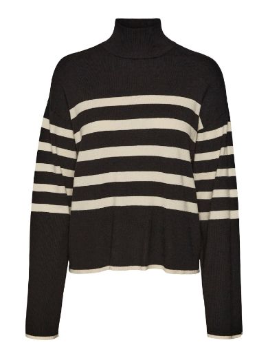 Image de Vero Moda Tall Pull Tricot Col Roulé, noir blanc