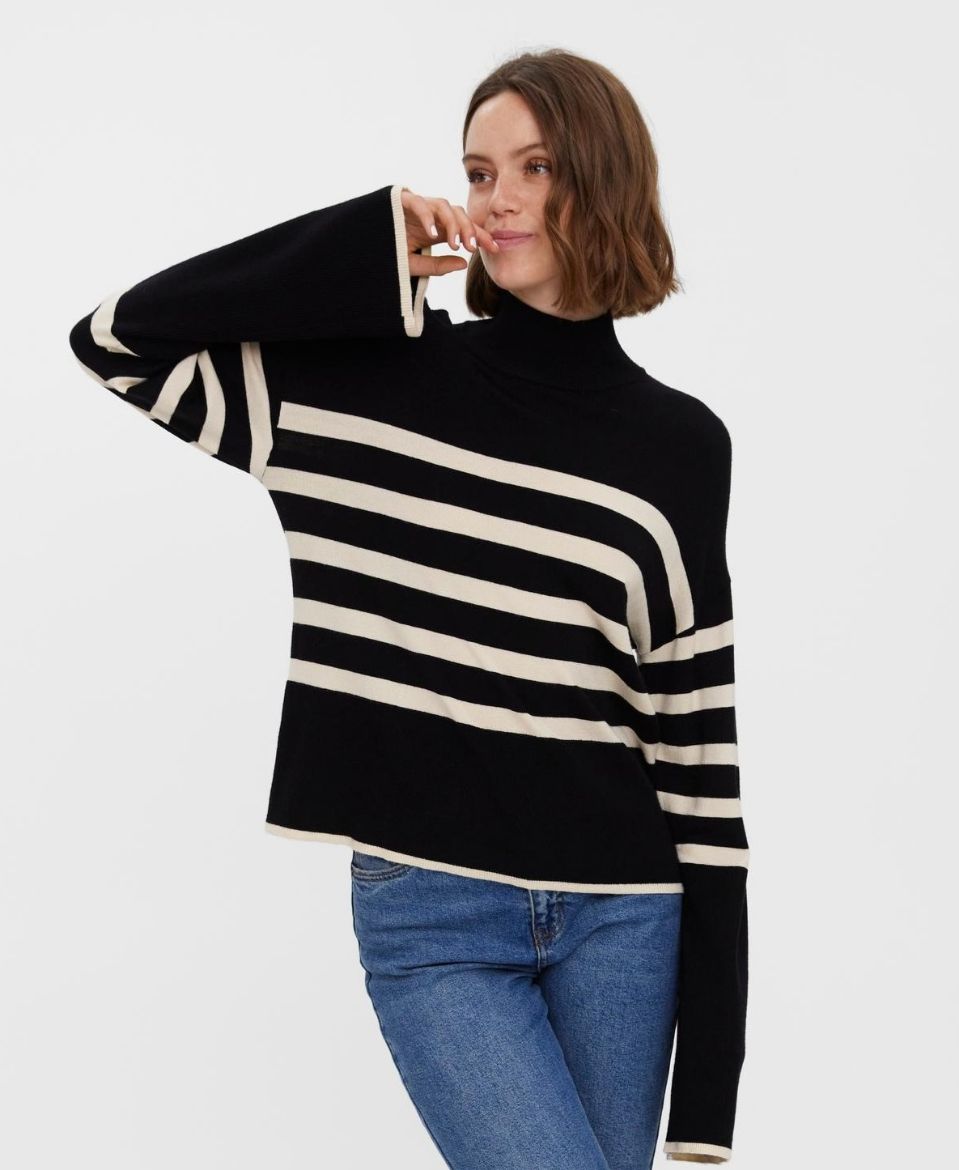 Picture of Vero Moda Tall Knit Jumper Turtleneck, black white