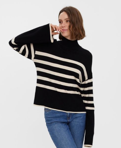 Zeige Details für Vero Moda Tall Strickpullover Rollkragen, black white Bild von Vero Moda Tall Strickpullover Rollkragen, black white