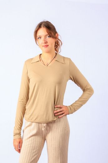 Bild von Tall Damen Langarmshirt Kragen