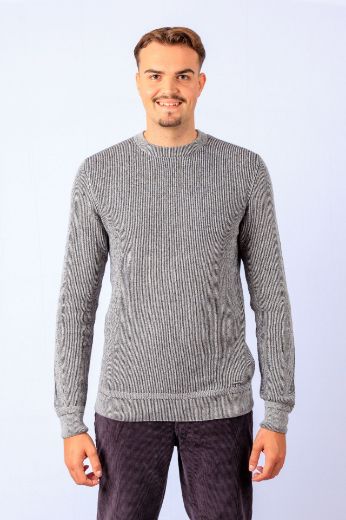 Bild von Tall Herren Strickpullover Bicolour Baumwolle-Kaschmir, light grey