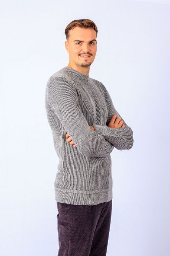 Bild von Tall Herren Strickpullover Bicolour Baumwolle-Kaschmir, light grey