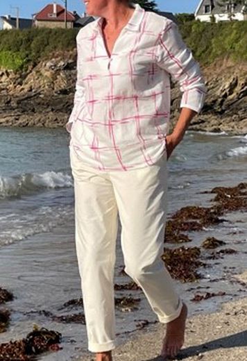 Image de Blouse en Coton, blanc rose