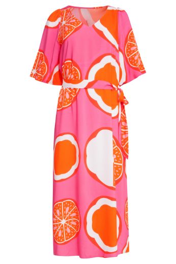 Bild von Fliessendes Kleid Bindegürtel Halbarm, orange multicolour