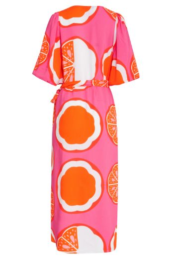 Bild von Fliessendes Kleid Bindegürtel Halbarm, orange multicolour