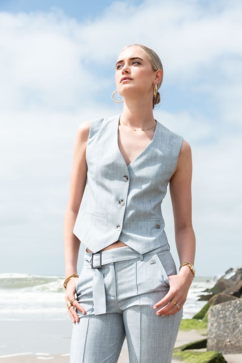 Image de Tall Dames Gilet Extra Long, bleu clair mélangé