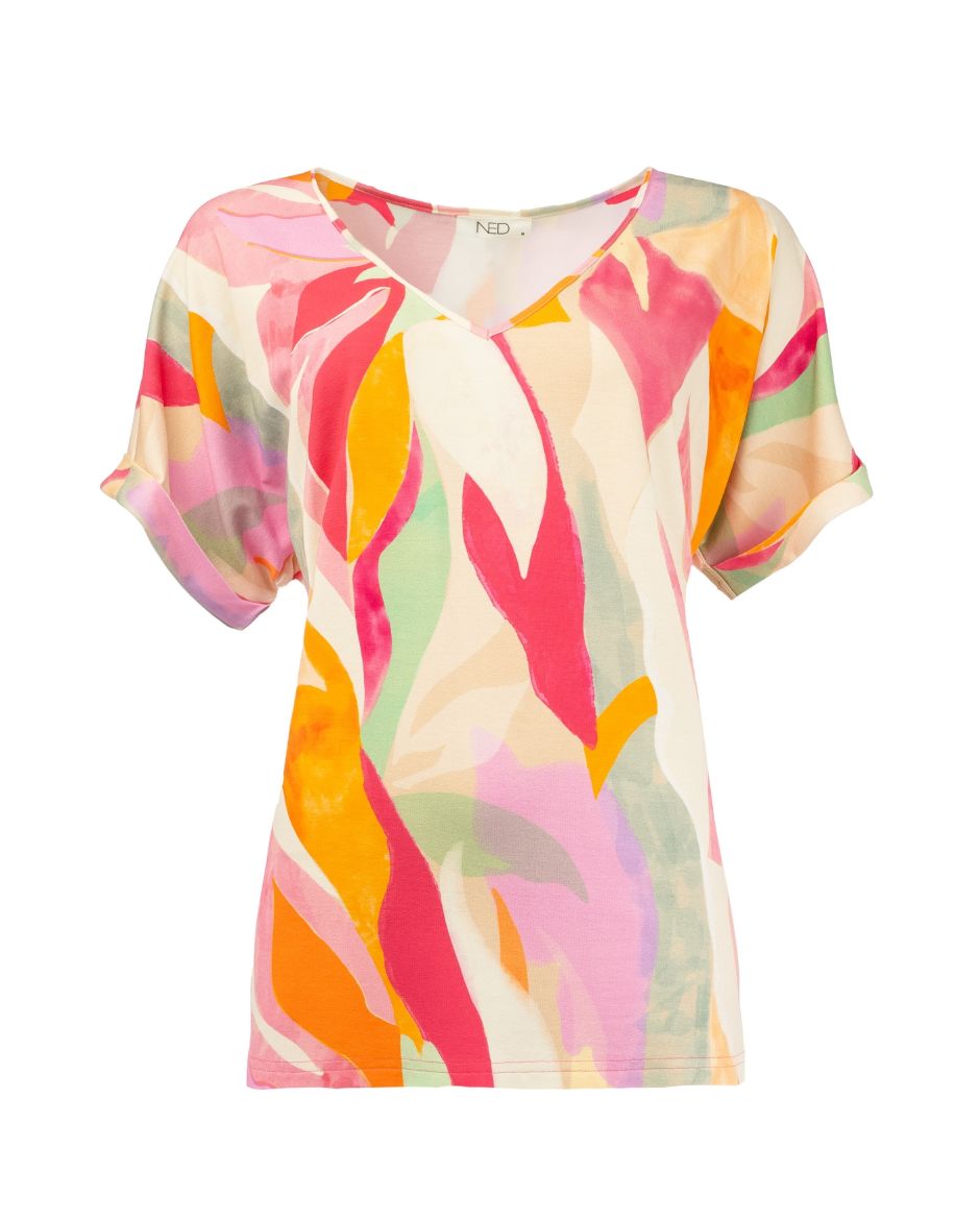 Bild von T-Shirt Top Pink Peacock Tropicana, orange multi