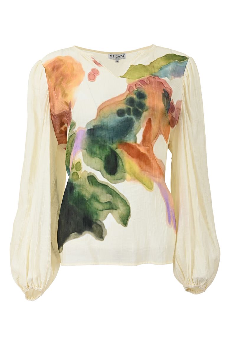 Bild von Tall Damen Bluse Aquarelle Extra Lang, offwhite multi colours