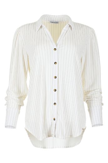 Bild von Tall Damenbluse Streifen Extra Lang, offwhite beige