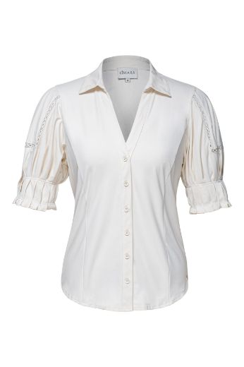 Bild von Tall Damen Kurzarm Bluse Stickerei, salt