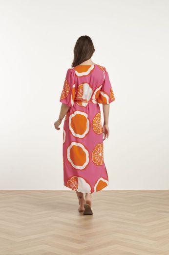 Bild von Fliessendes Kleid Bindegürtel Halbarm, orange multicolour